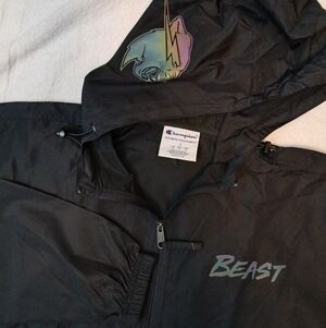 MrBeast x Champion Collaboration Packable Anorak Jacket Black/Large NWT